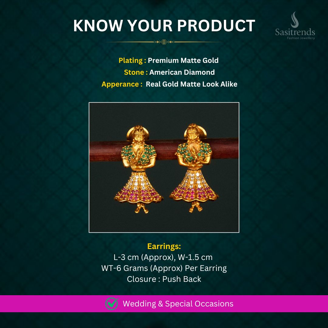 Matte Gold Plated AD Earrings Measurement Image - Sasitrends
