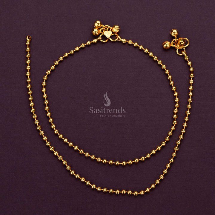 Elegant One Gram Micro Gold Plated Payal Anklets with Beads Design for Everyday Wear - Sasitrends