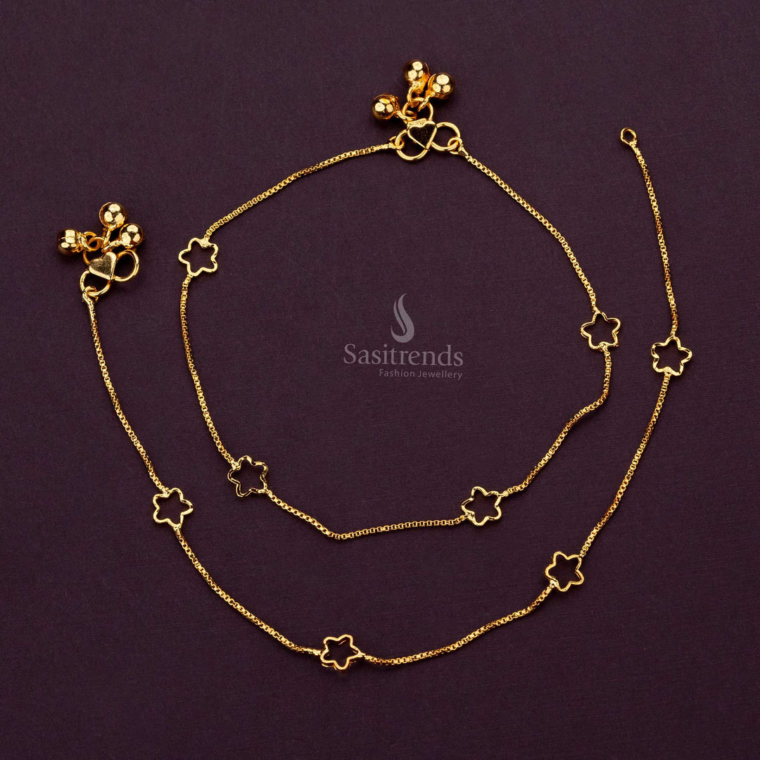 Micro Gold-plated anklets with delicate Star charms and bell accents, perfect for traditional occasions - Sasitrends