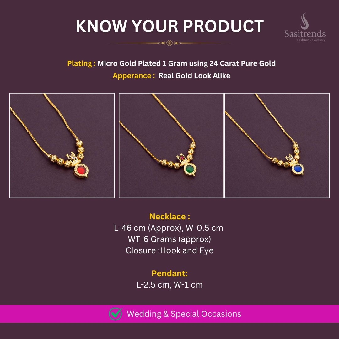 Micro Gold plated Palakka Round ball necklace measurement image - Sasitrends