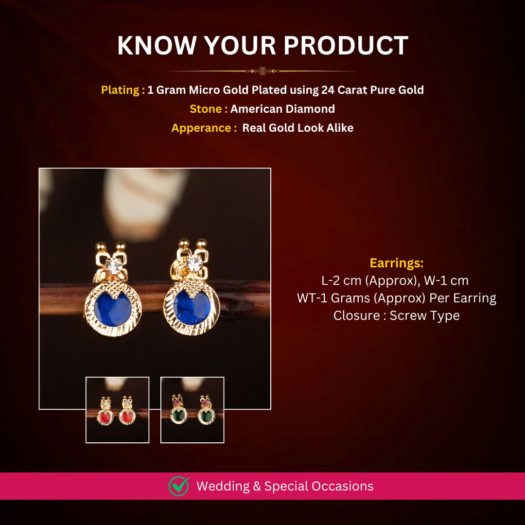 Micro gold plated Palakka Earrings Measurement image - Sasitrends
