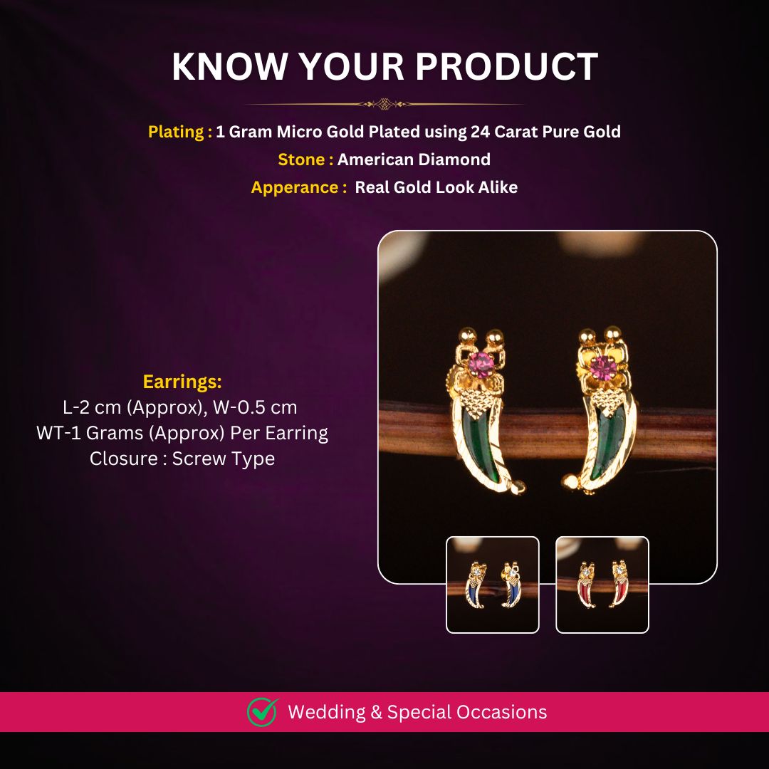 Micro gold plated Palakka Earrings Measurement image - Sasitrends