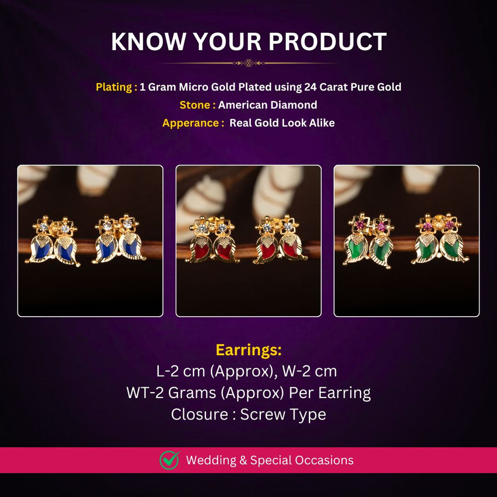 Micro gold plated Palakka Earrings Measurement image - Sasitrends