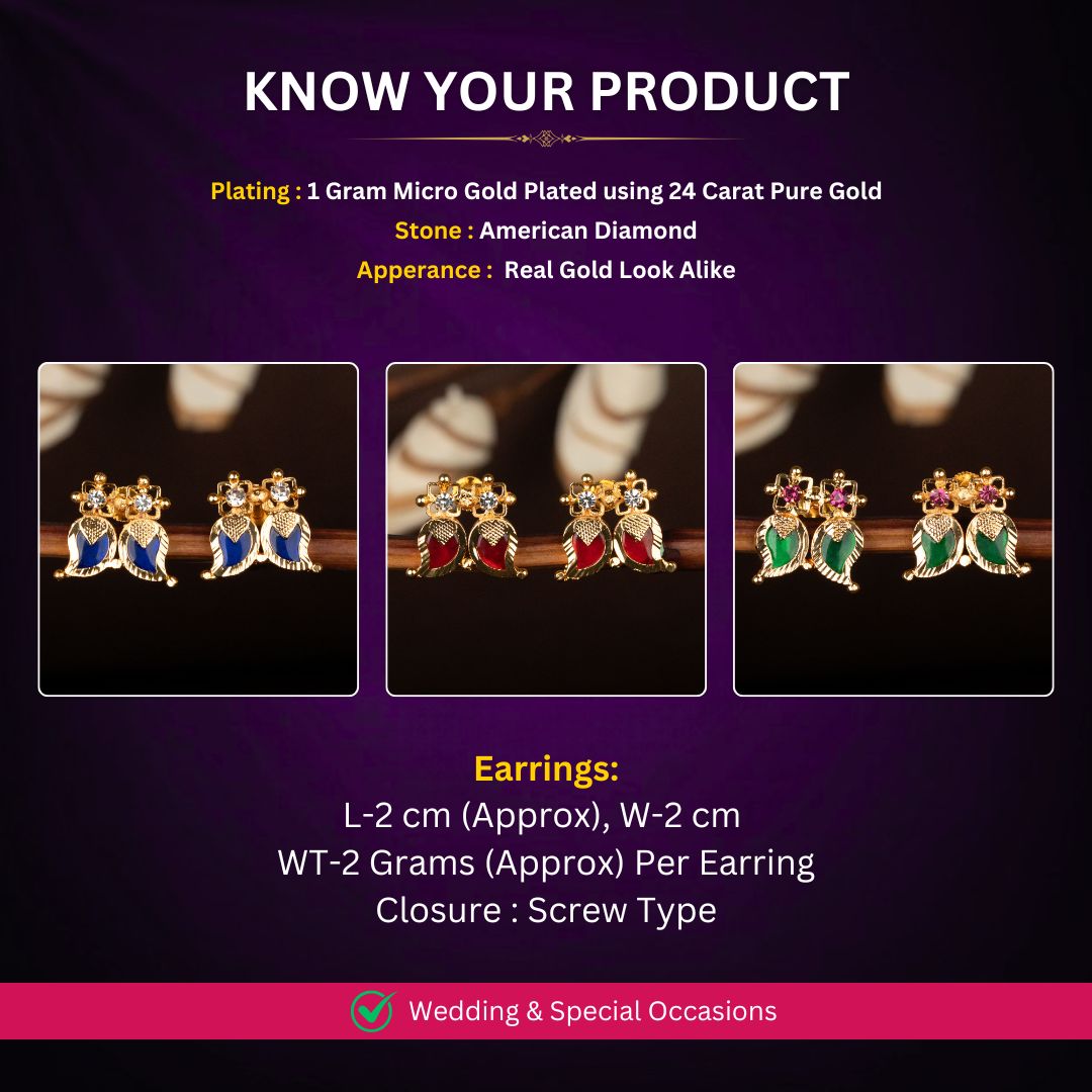 Micro gold plated Palakka Earrings Measurement image - Sasitrends