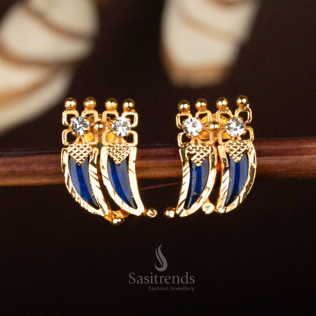 One gram micro gold plated Tiger Nail earrings, adorned with Palakka motifs and AD stones, guaranteed real gold look – Sasitrends