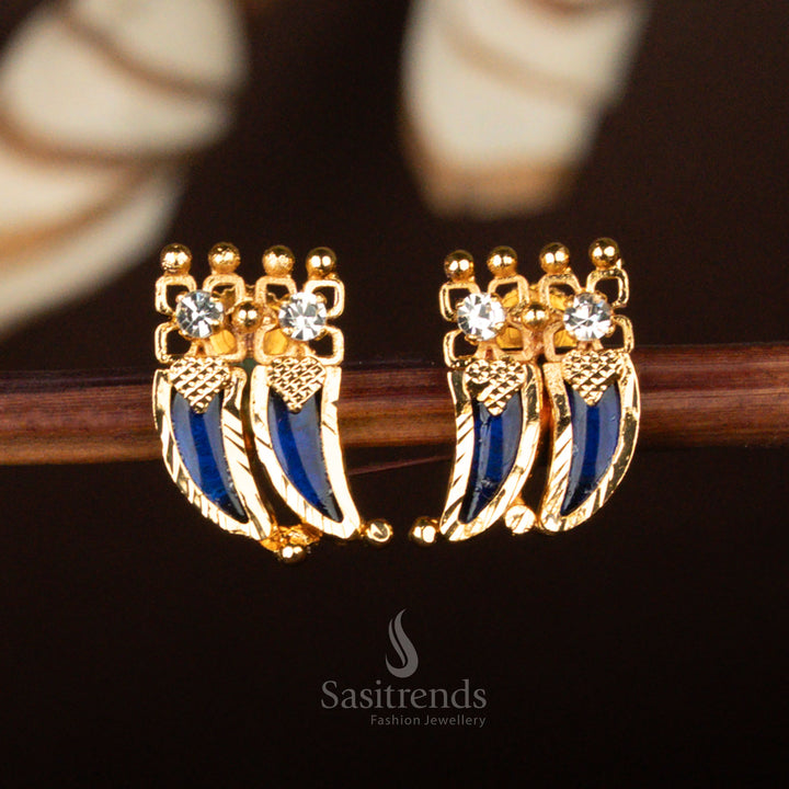 One gram micro gold plated Tiger Nail earrings, adorned with Palakka motifs and AD stones, guaranteed real gold look – Sasitrends