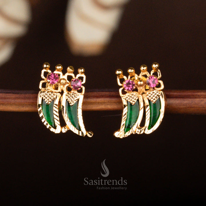 Stunning Kerala-Style One Gram Micro Gold Plated Guaranteed Double Palakka Tiger Nail Earrings with AD Stones – Traditional & Festive Wear - Sasitrends