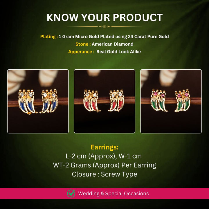 Micro gold plated Palakka Earrings Measurement image - Sasitrends