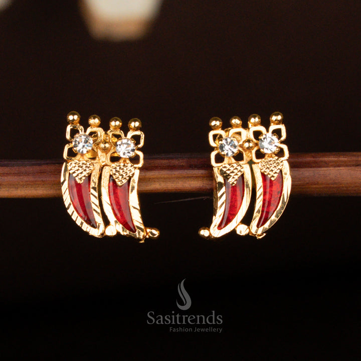 One gram micro gold plated Tiger Nail earrings, adorned with Palakka motifs and AD stones, guaranteed real gold look – Sasitrends