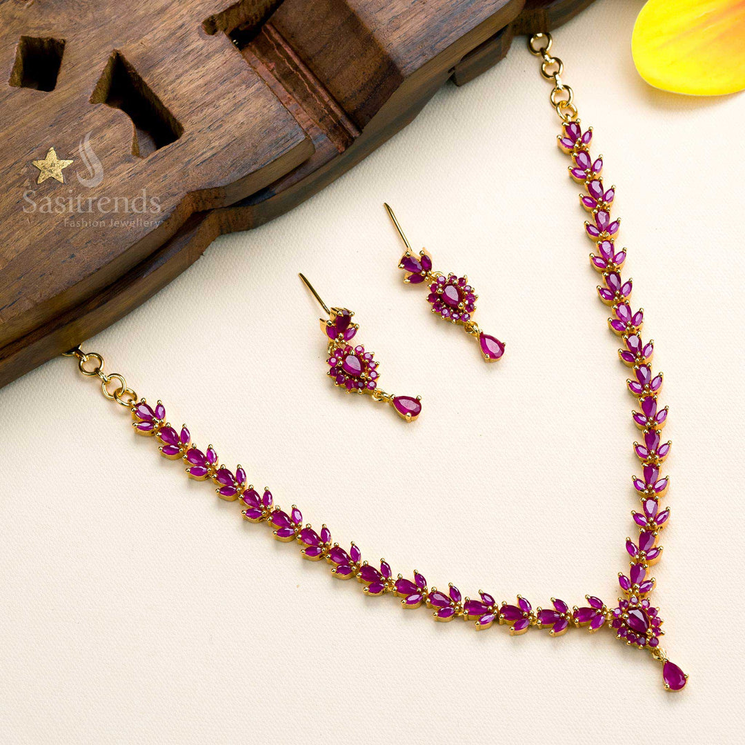 Stunning Micro Gold Plated Floral Necklace Set with Earrings for Women - Party Wear Jewelry Online Shopping - Sasitrends