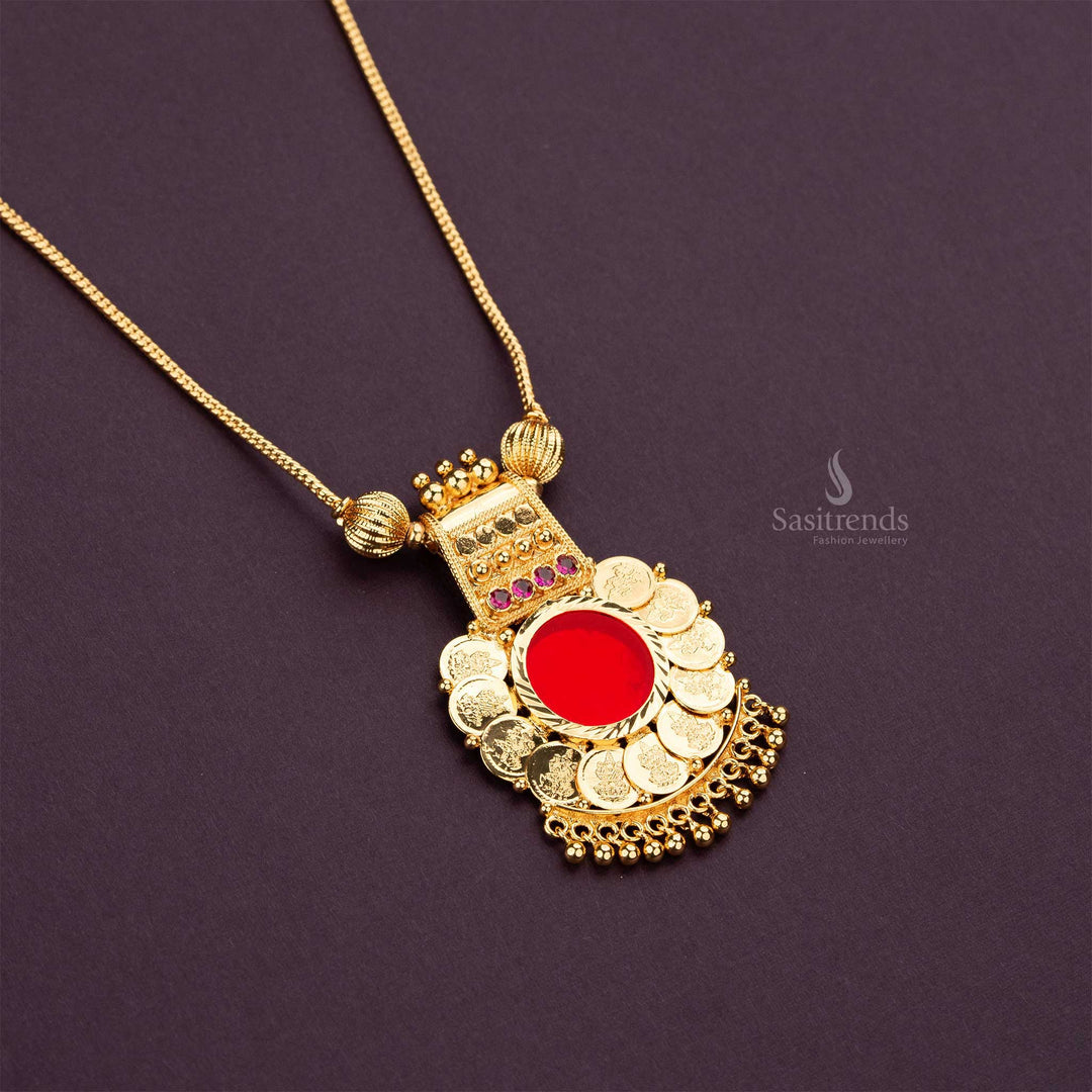 Sasitrends Red Round Palakka Pendant Necklace with Lakshmi Coins