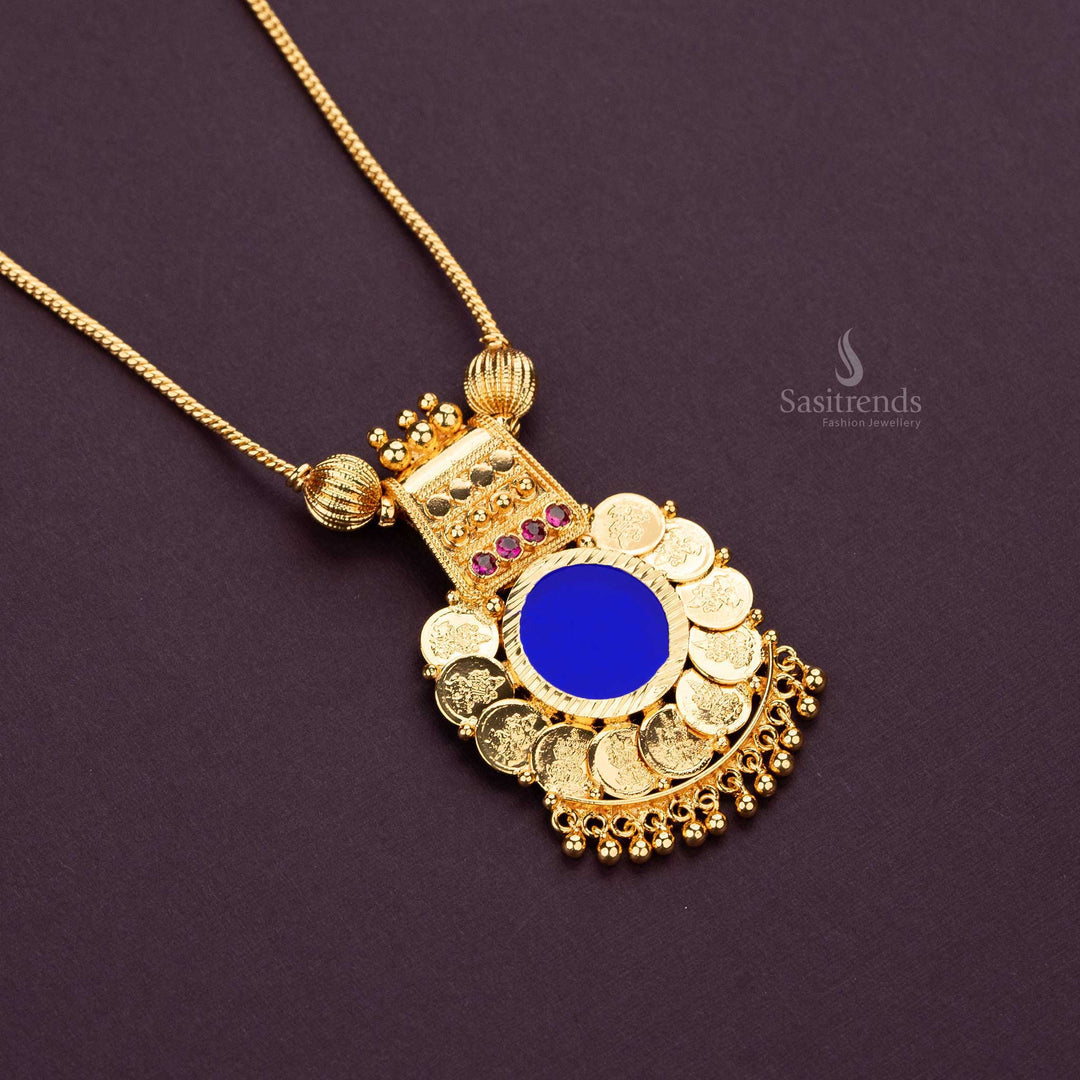 Sasitrends Blue Palakka Necklace with Lakshmi Coin Pendant and Golden Balls