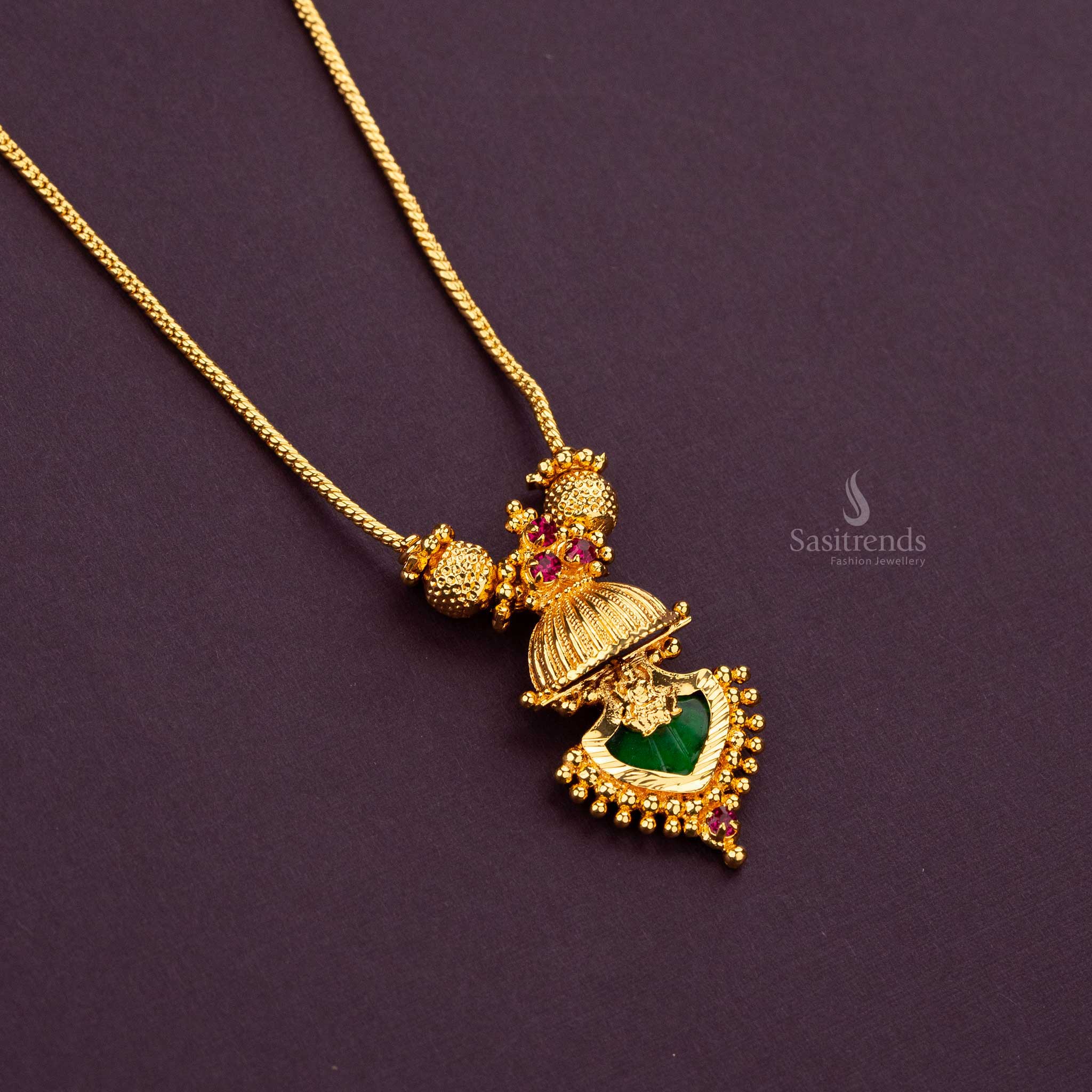 One Gram Micro Gold Palakka Lakshmi Pendant Necklace Sasitrends