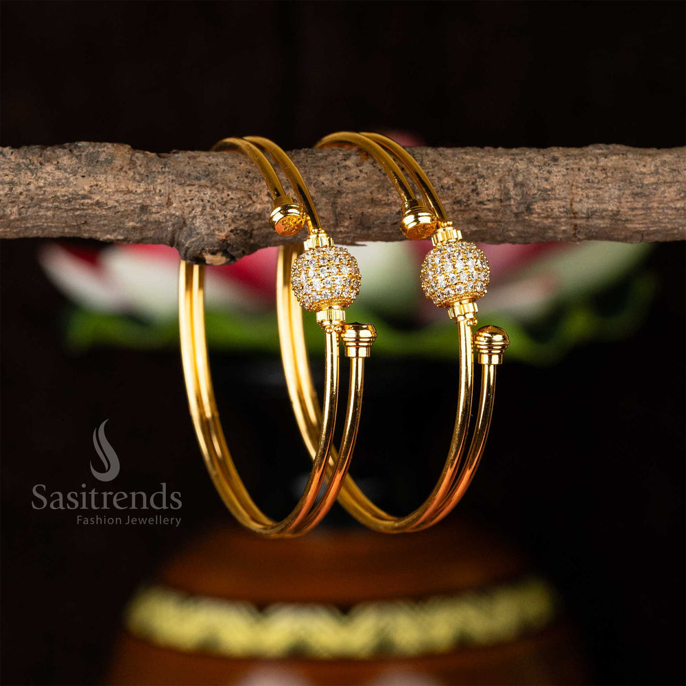 Guaranteed Micro Gold Plated Two Layer Full Ball Designer White AD Stone Studded Bangles Sasitrends Online Shopping