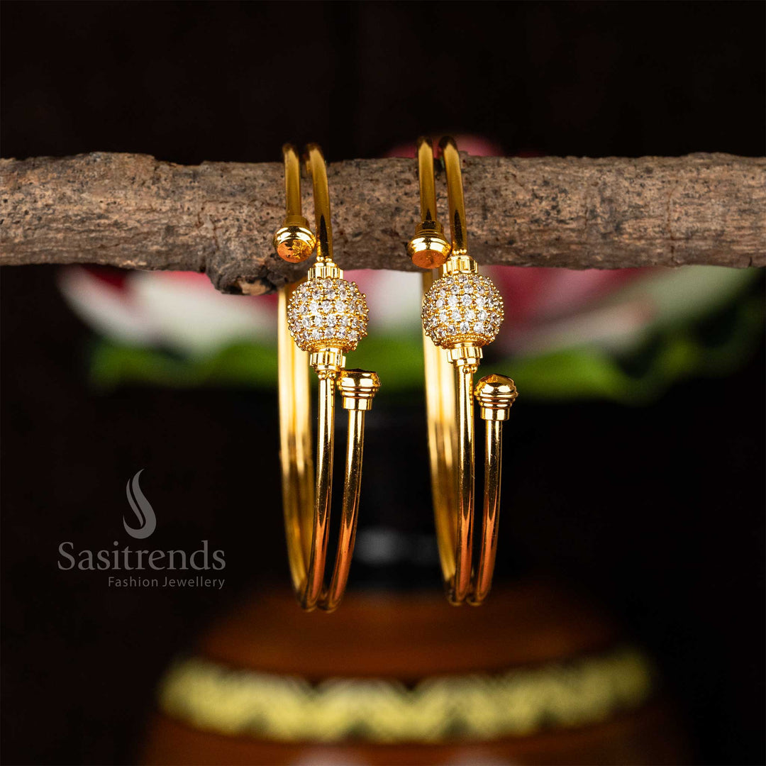 Guaranteed Trendy Micro Gold Plated Two Layer Full Ball Designer White AD Stone Studded Bangles Sasitrends Online Shopping