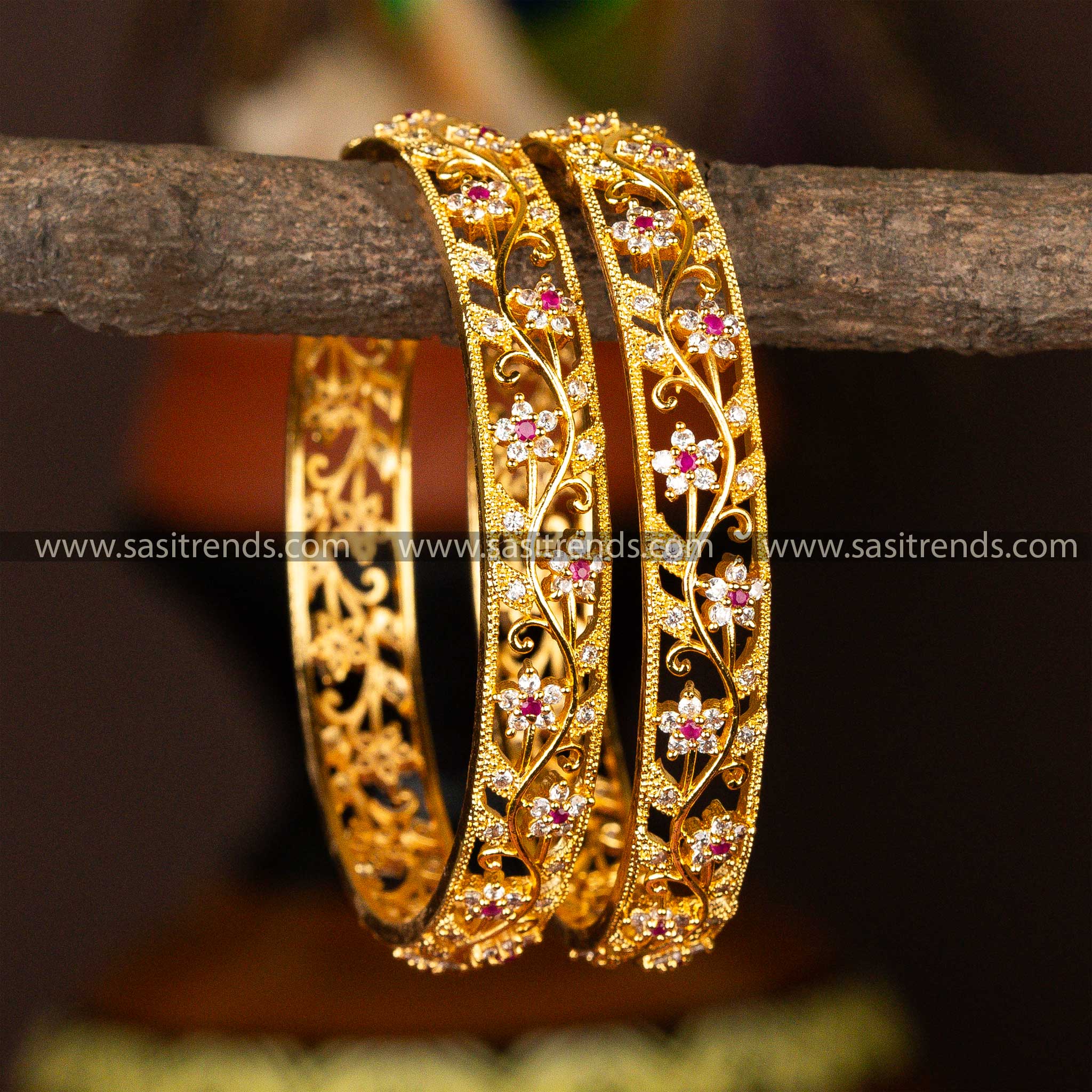 Exquisite Micro Gold Plated Star Flower Leaf Designer American Diamond Sasitrends