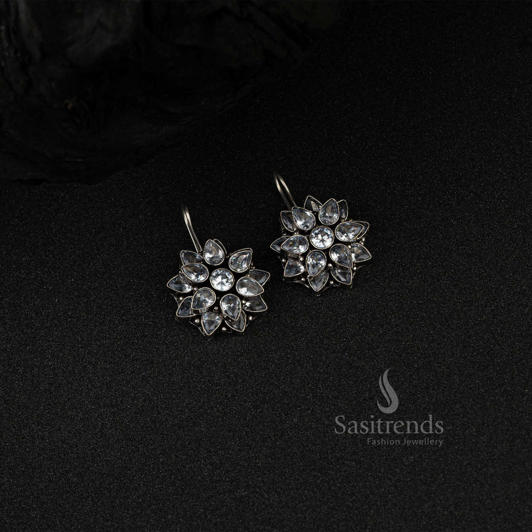 Latest Double layered Flower Pattern Oxidized German Silver Earrings
