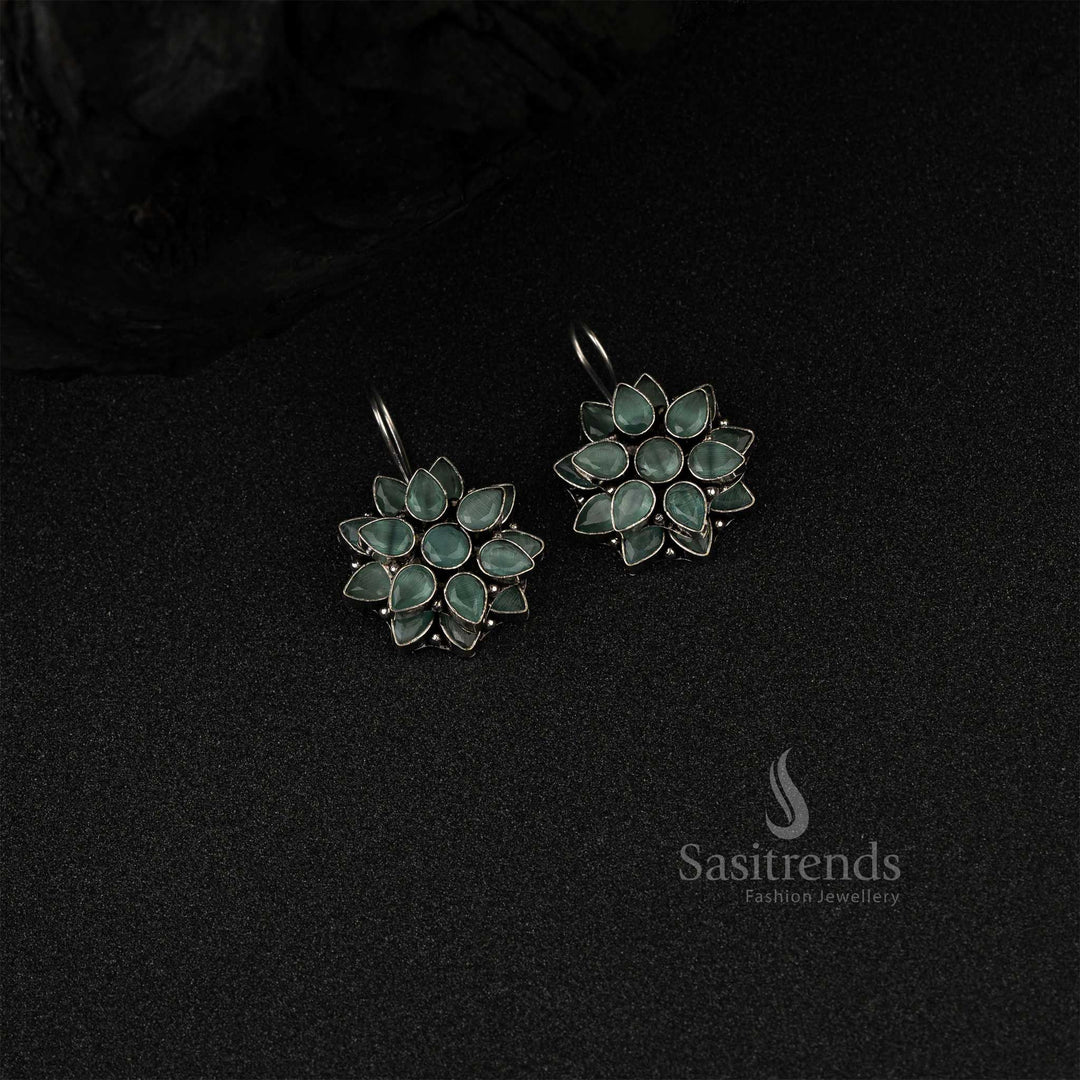 Party Wear AD Stones Oxidized German Silver Earrings