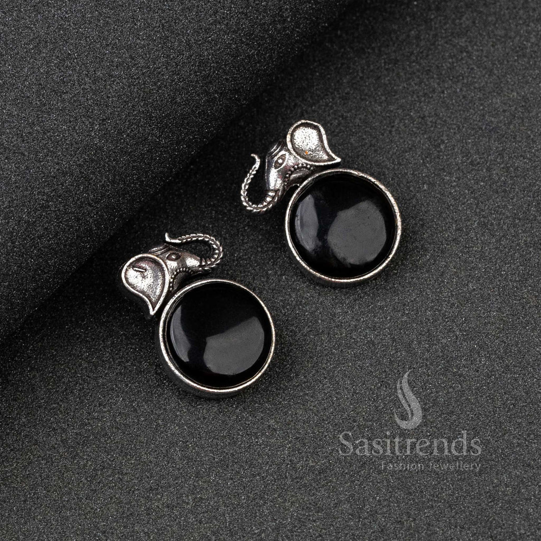 Majestic Black Oxidised Silver Elephant Designer Earrings With Glimmering Monalisa Stones – A Tribal Fusion Jewellery Statement - Sasitrends