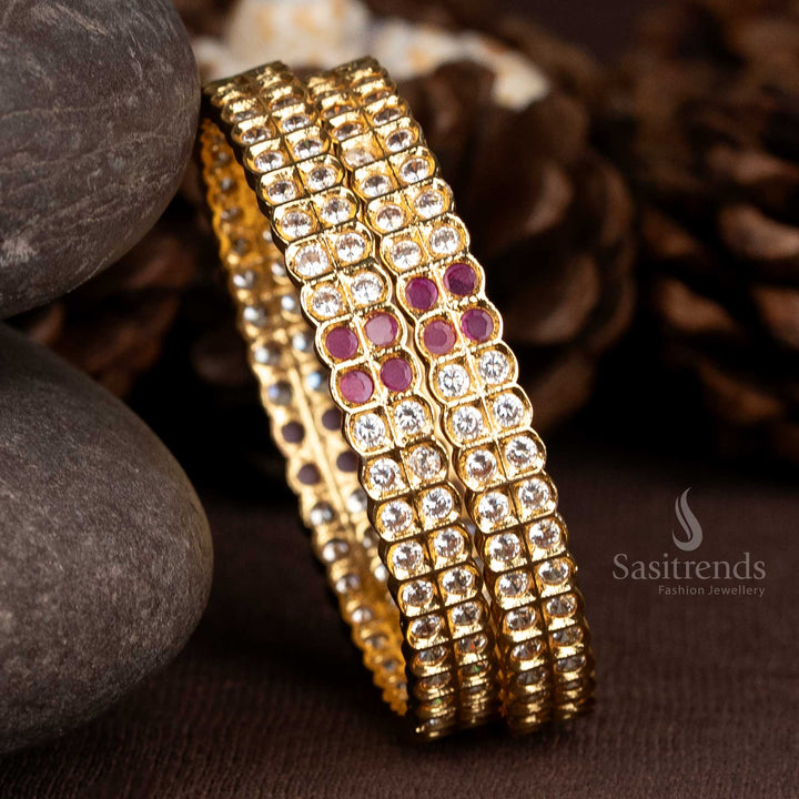 Dual row AD stone Impon Addigai bangles with gold finish - Sasitrends