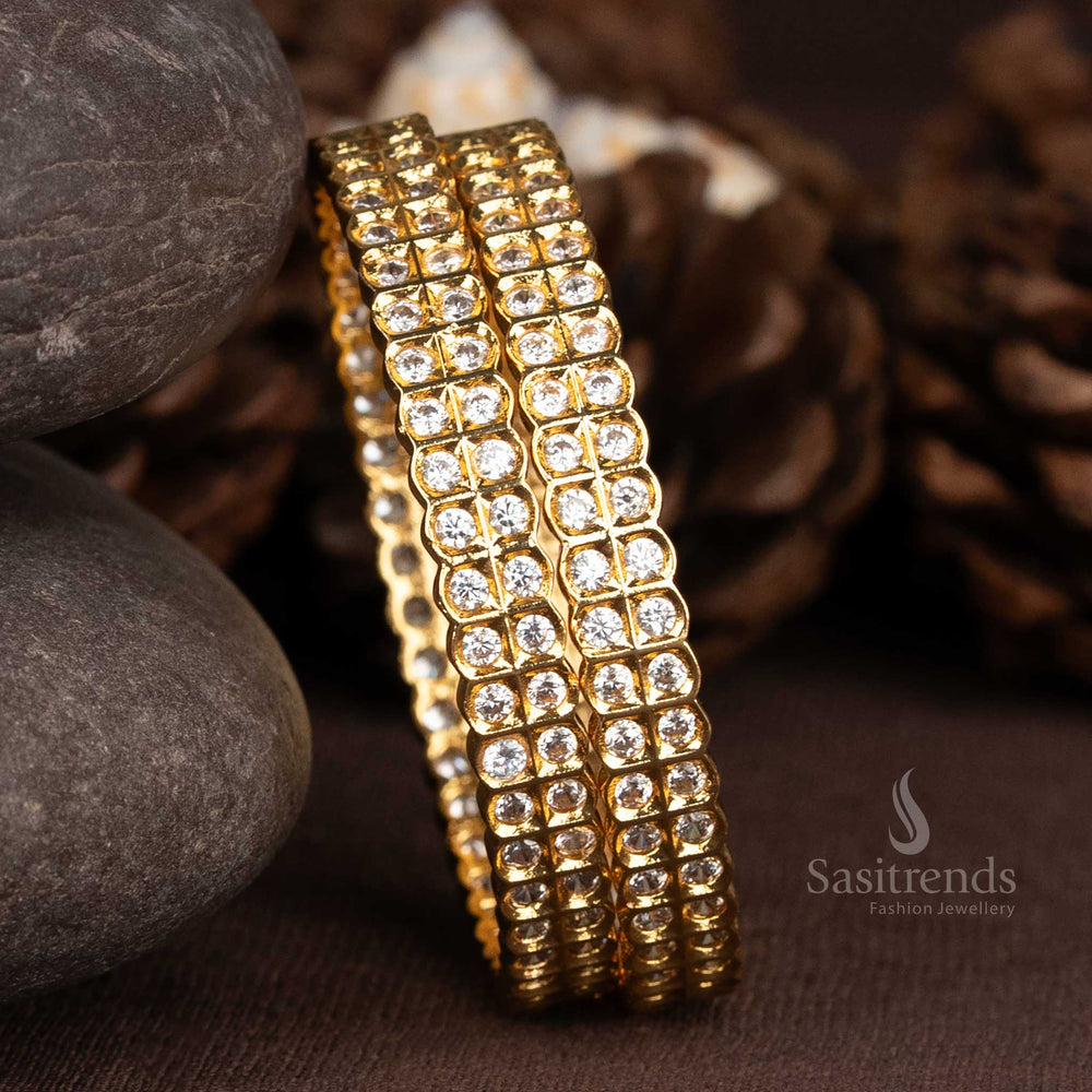 Dual row AD stone Impon Addigai bangles with gold finish - Sasitrends