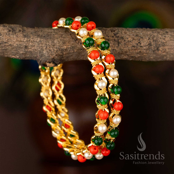 Temple Wear Micro Gold Plated Multi Beads Studded Bangles Online Shopping