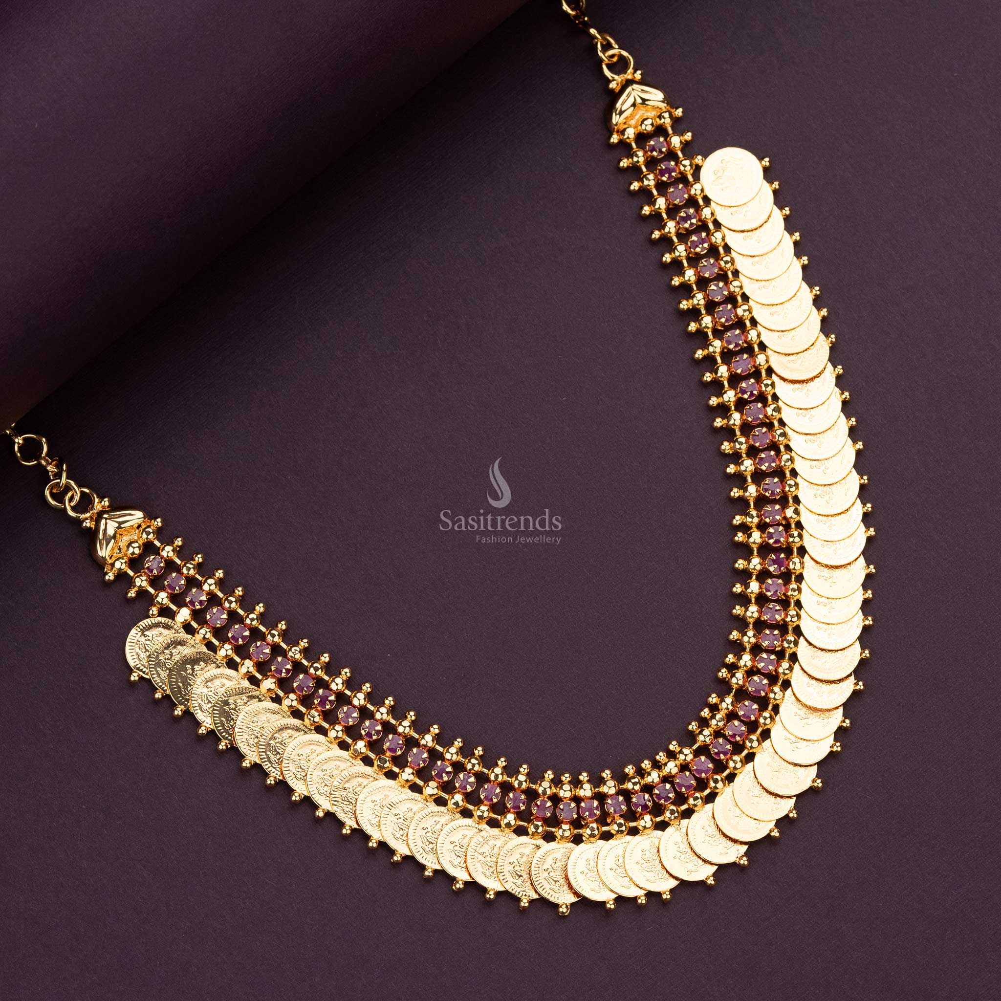 Sasitrends Lakshmi Kasu Coin Necklace – Micro Gold Plated AD Stones