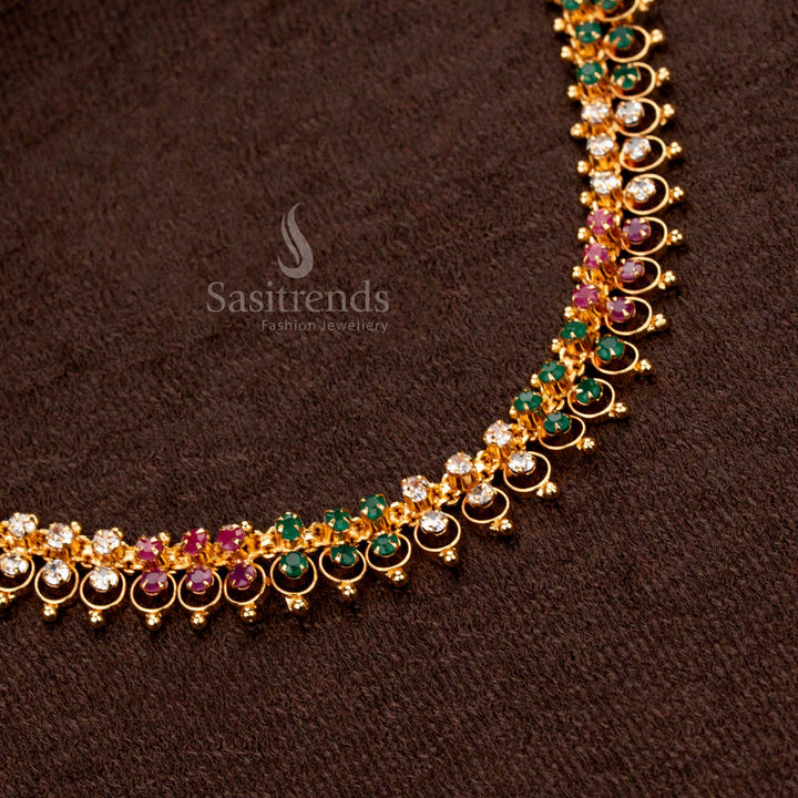 High-Quality Micro Gold Plated Layered Stone Necklace, South Indian Temple Jewellery – Sasitrends