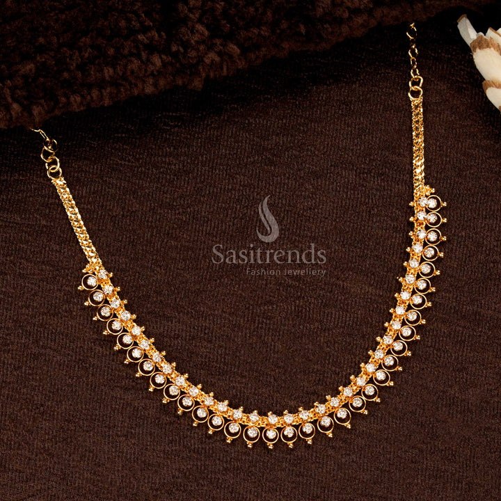 One Gram Jewellery Layered Stone Necklace with 24-Carat Pure Gold Plating, Vibrant AD Stones – Sasitrends