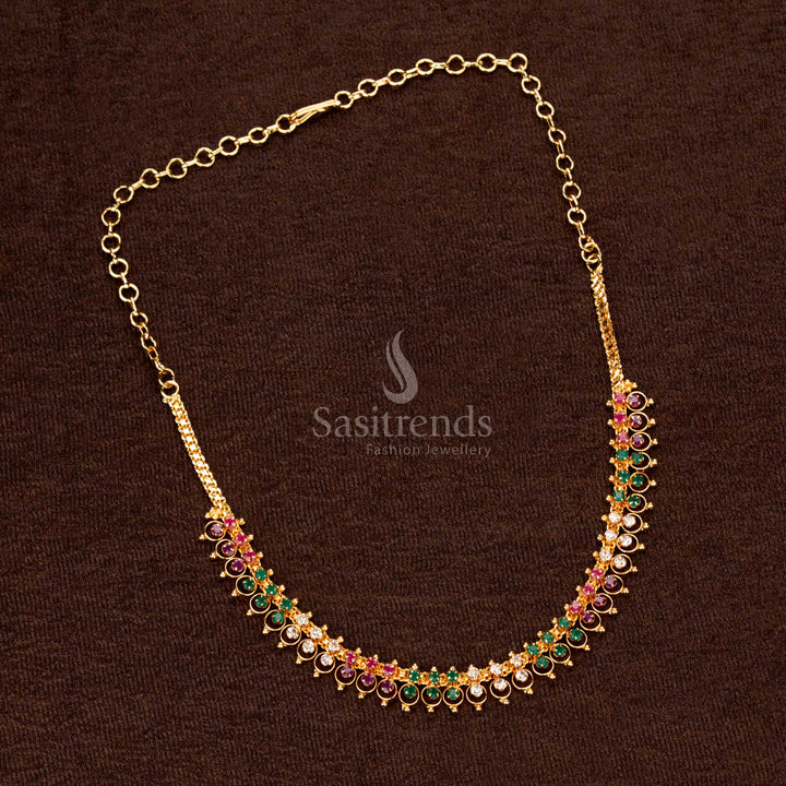 Stylish Micro Gold Plated Layered Stone Necklace, Temple Inspired Traditional Necklace for Saree Wear – Sasitrends