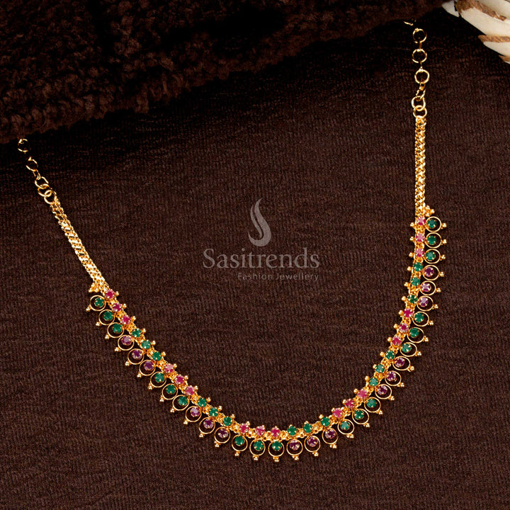 Stylish Micro Gold Plated Layered Stone Necklace, Temple Inspired Traditional Necklace for Saree Wear – Sasitrends