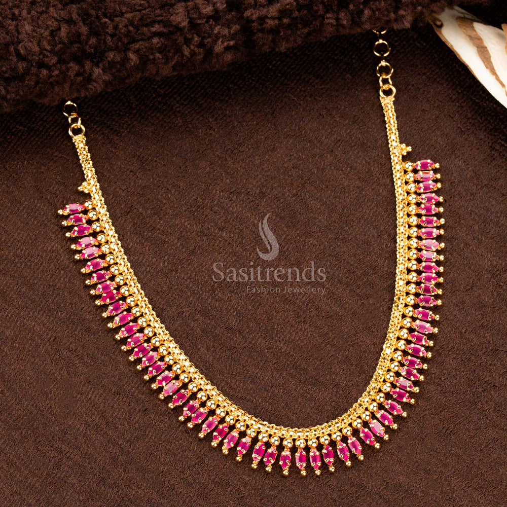 Micro Gold Plated AD Stone Studded Ball Drop Necklace for Sarees – Sasitrends