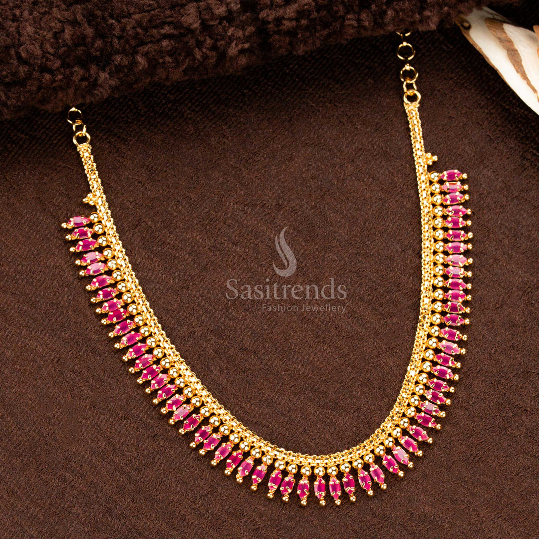 Micro Gold Plated AD Stone Studded Ball Drop Necklace for Sarees – Sasitrends