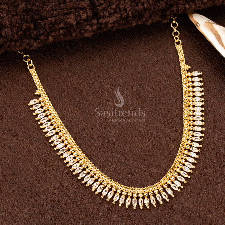 Traditional Wear One Gram Necklace with AD Stones and Golden Bead Borders – Sasitrends