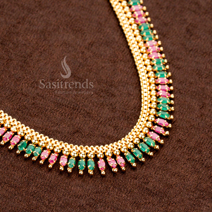 24 Carat Pure Gold Plated One Gram Jewellery Necklace with Ball and Drop Design – Sasitrends