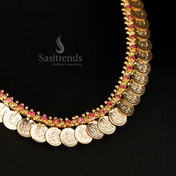 Guaranteed One Gram Micro gold Plated AD Stone Short lakshmi Coin Necklace - Sasitrends