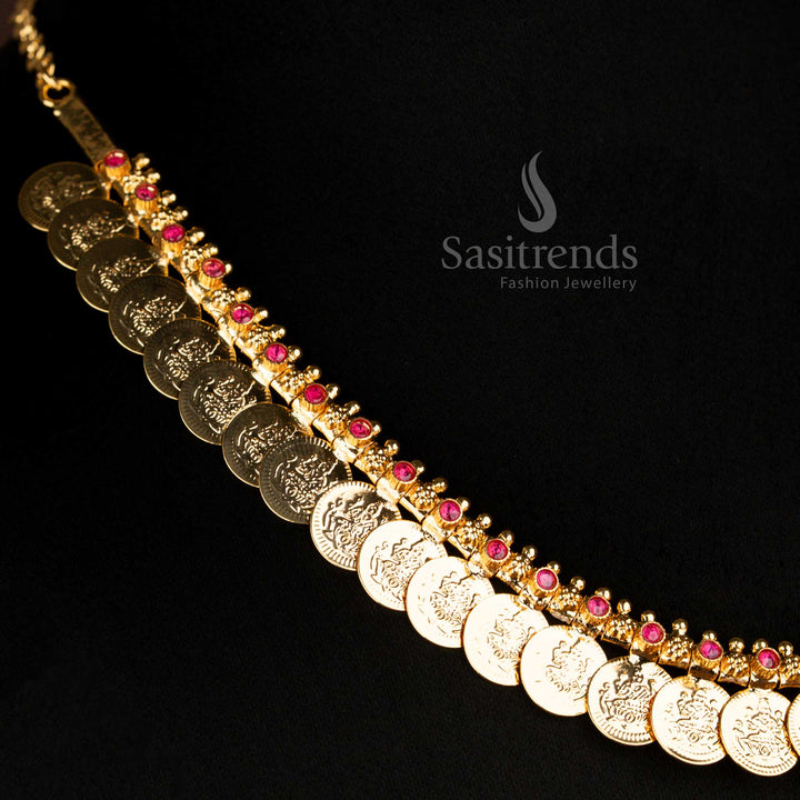 Guaranteed One Gram Micro gold Plated AD Stone Short lakshmi Coin Necklace - Sasitrends