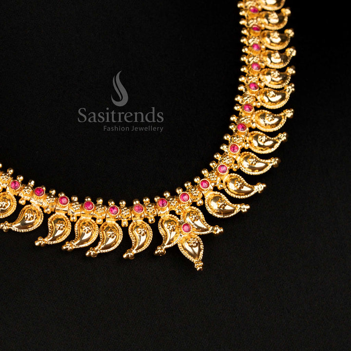 Guaranteed One Gram Micro gold Plated AD Stone Long Mango  Necklace - Sasitrends