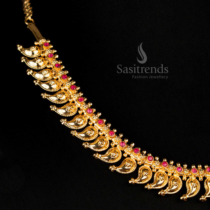Guaranteed One Gram Micro gold Plated AD Stone Short Mango Necklace - Sasitrends