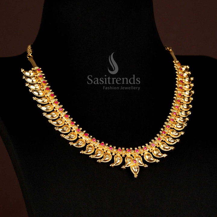 Kerala Jewellery One Gram Micro gold Plated AD Stone Short Mango Necklace - Sasitrends