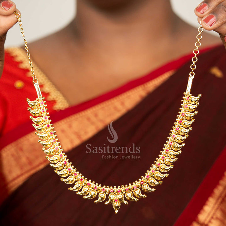 Traditional Onam Kerala Style Guaranteed Micro Gold Plated Mango Short Ad Stone Necklace Real Gold Look  - Sasitrends