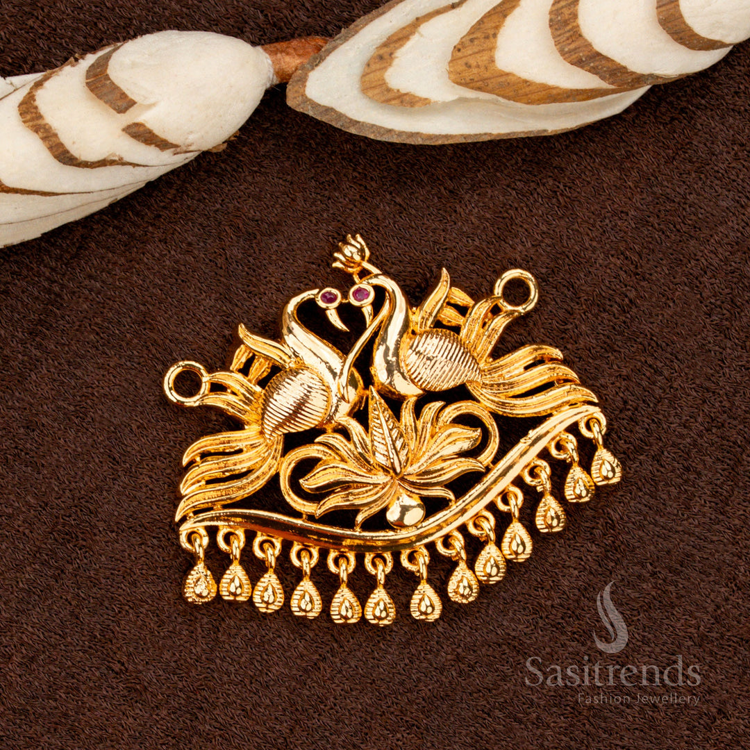 Traditional Micro Gold Plated Lotus Peacock Pendant with Hanging Drops - Sasitrends