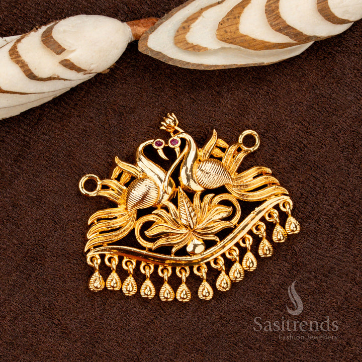 Exquisite Micro Gold Plated Lotus Peacock Pendant Dollar with Intricate Golden Hangings – Traditional Temple Jewellery - Sasitrends