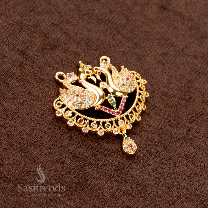 Wonderful Micro Gold Plated Double Peacock Pendant with American Diamond Stones – Traditional Pendant Dollar Design - Sasitrends