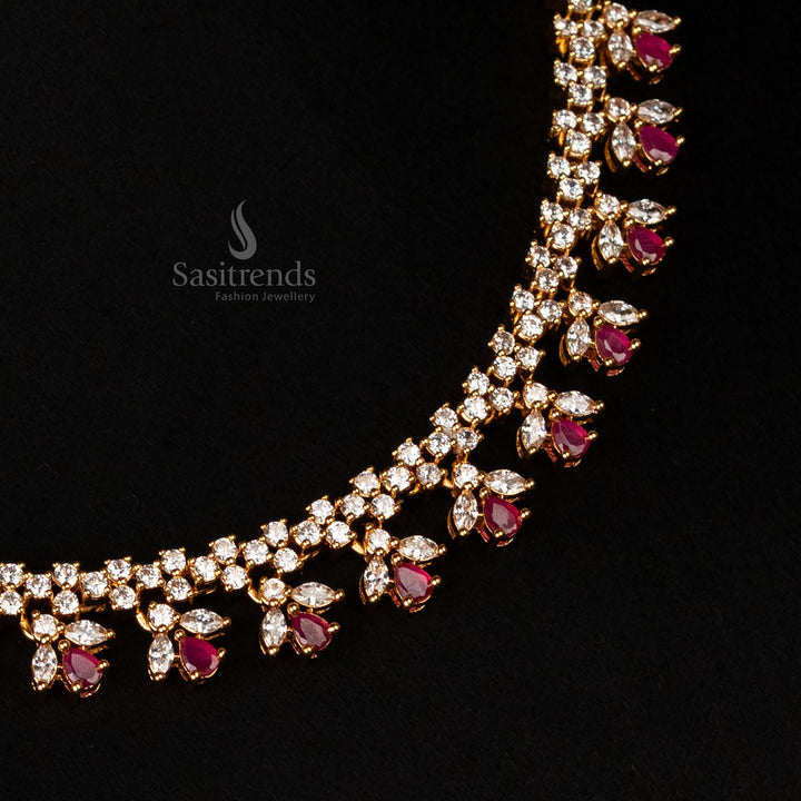 Lattice-Structured American Diamond Jewellery Set with Drop Accents - Sasitrends