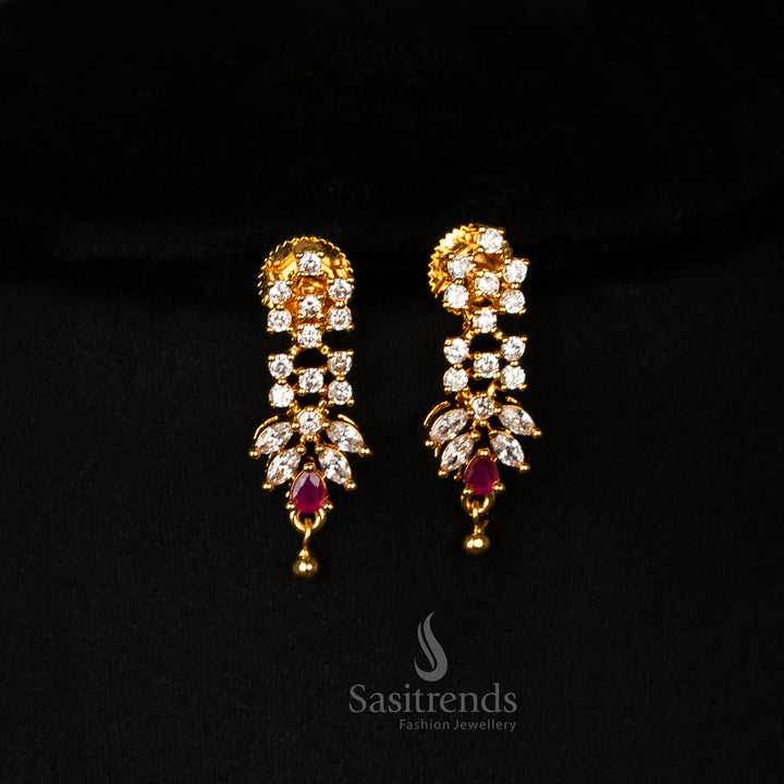 American Diamond Ruby Floral Micro Gold Plated Earrings Set – Sasitrends