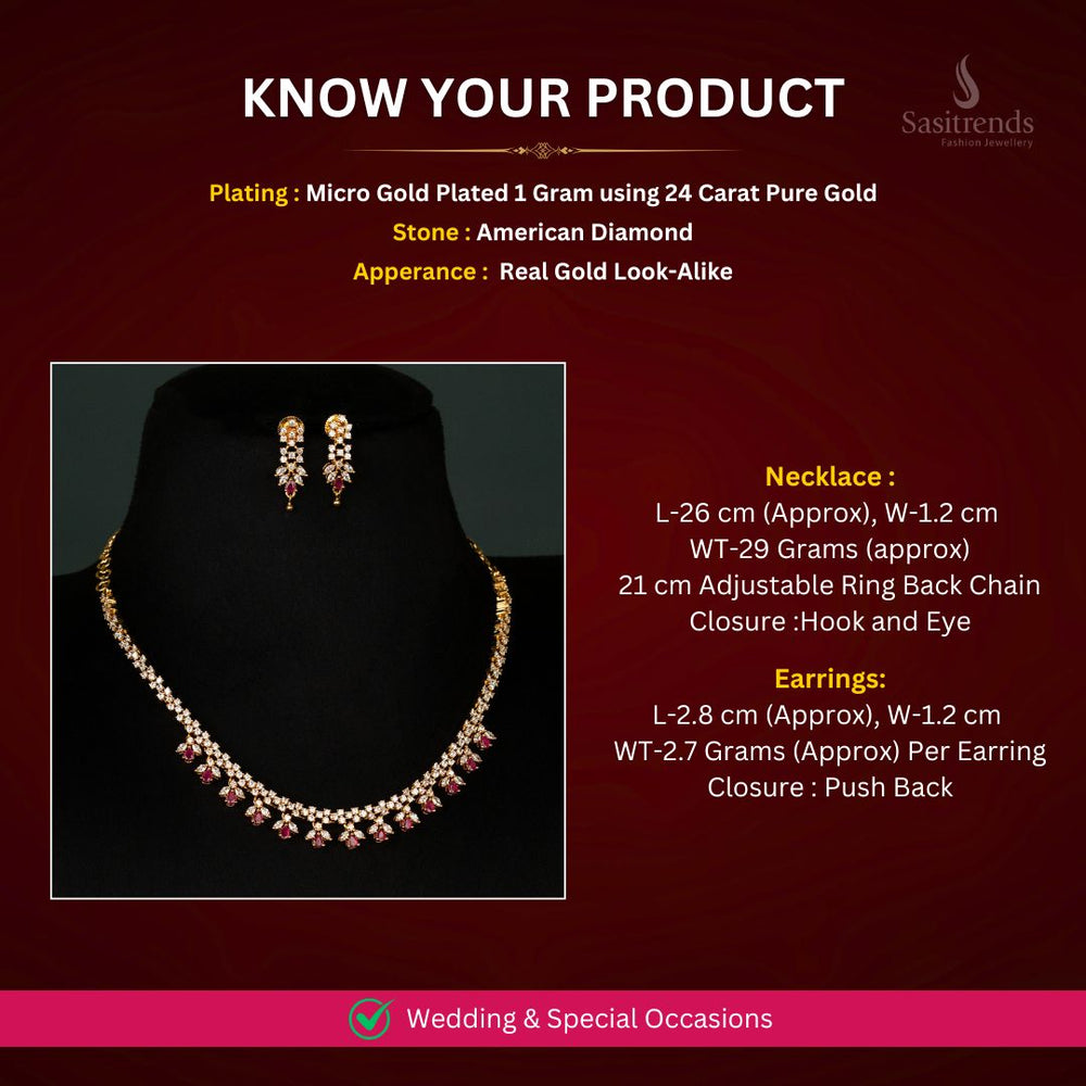 Micro gold plated AD necklace set measurement image - Sasitrends