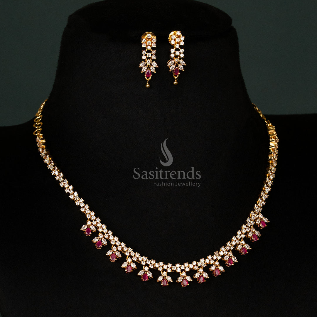 Designer Micro Gold Plated Necklace Set with Floral Vine Detailing - Sasitrends
