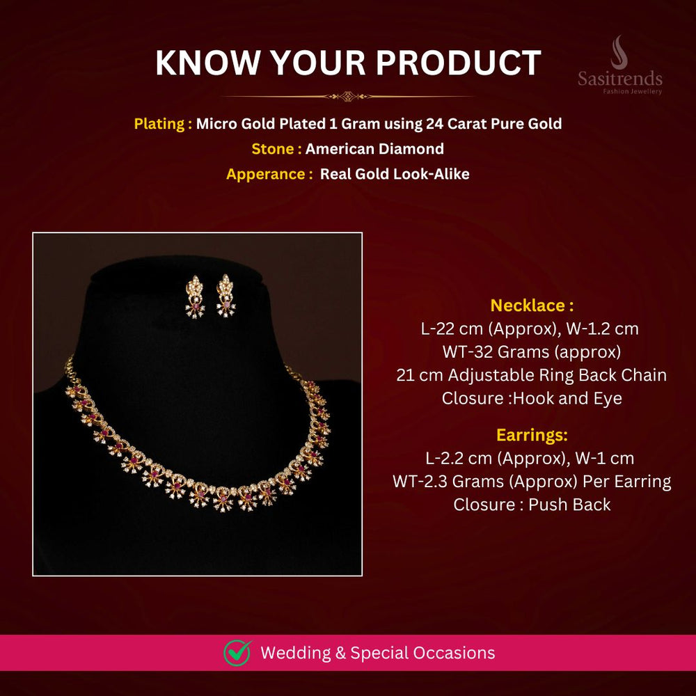 Micro gold plated AD Necklace jewellery set measurement Image - Sasitrends