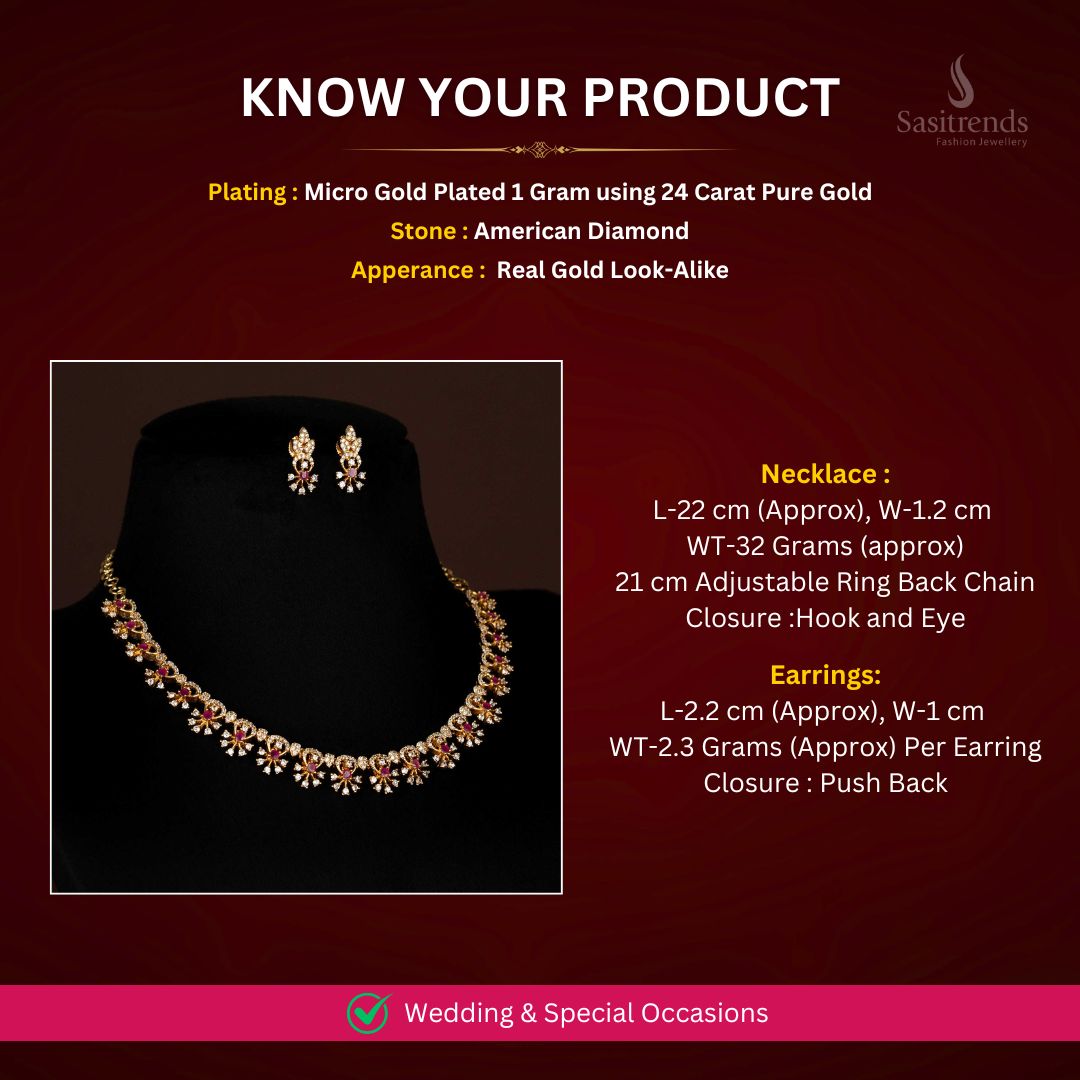 Micro gold plated AD Necklace jewellery set measurement Image - Sasitrends